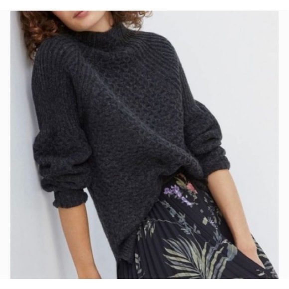 Anthropologie Bia Chunky Alpaca Blend Mock Neck Dark Gray Sweater, Size Small - Picture 2 of 7